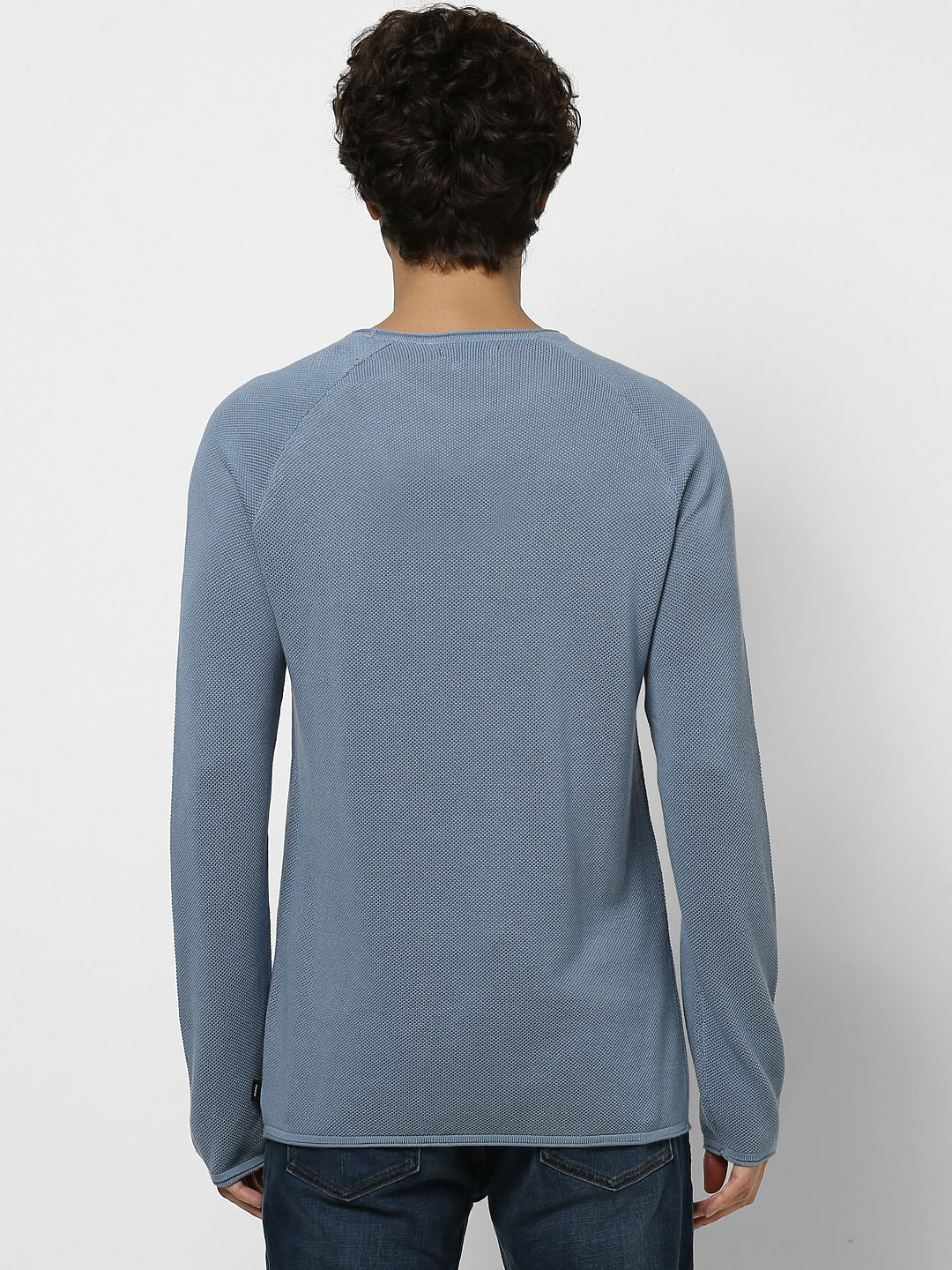 Blue Textured Knit Pullover