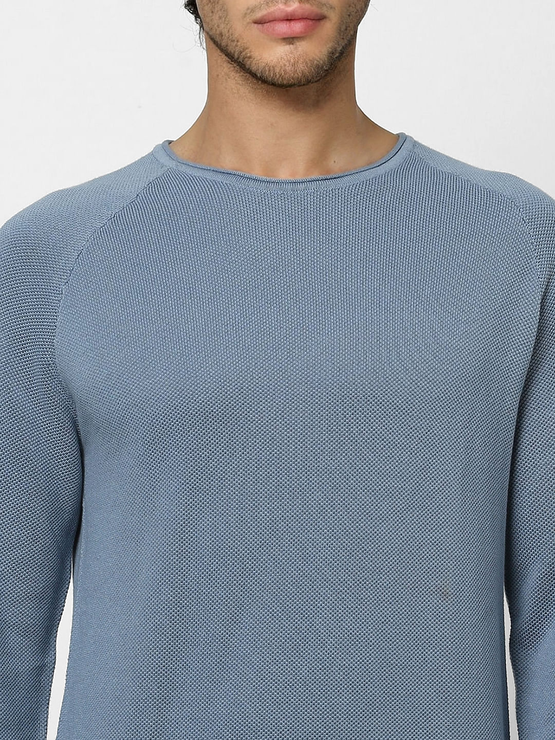 Blue Textured Knit Pullover