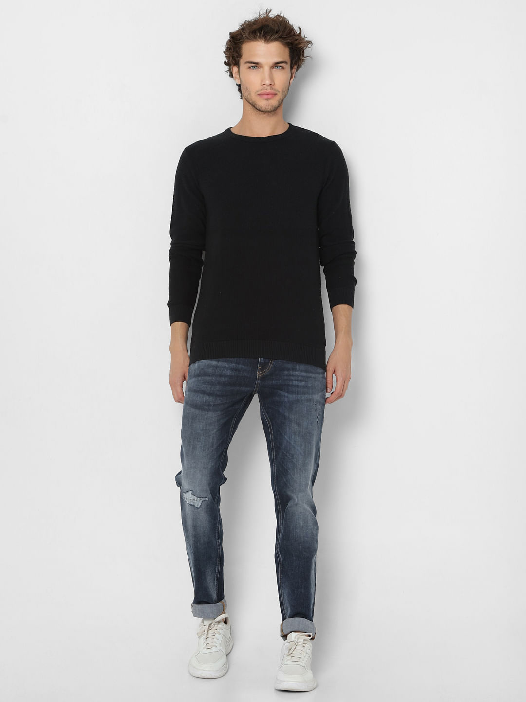 Black Textured Knit Pullover - S