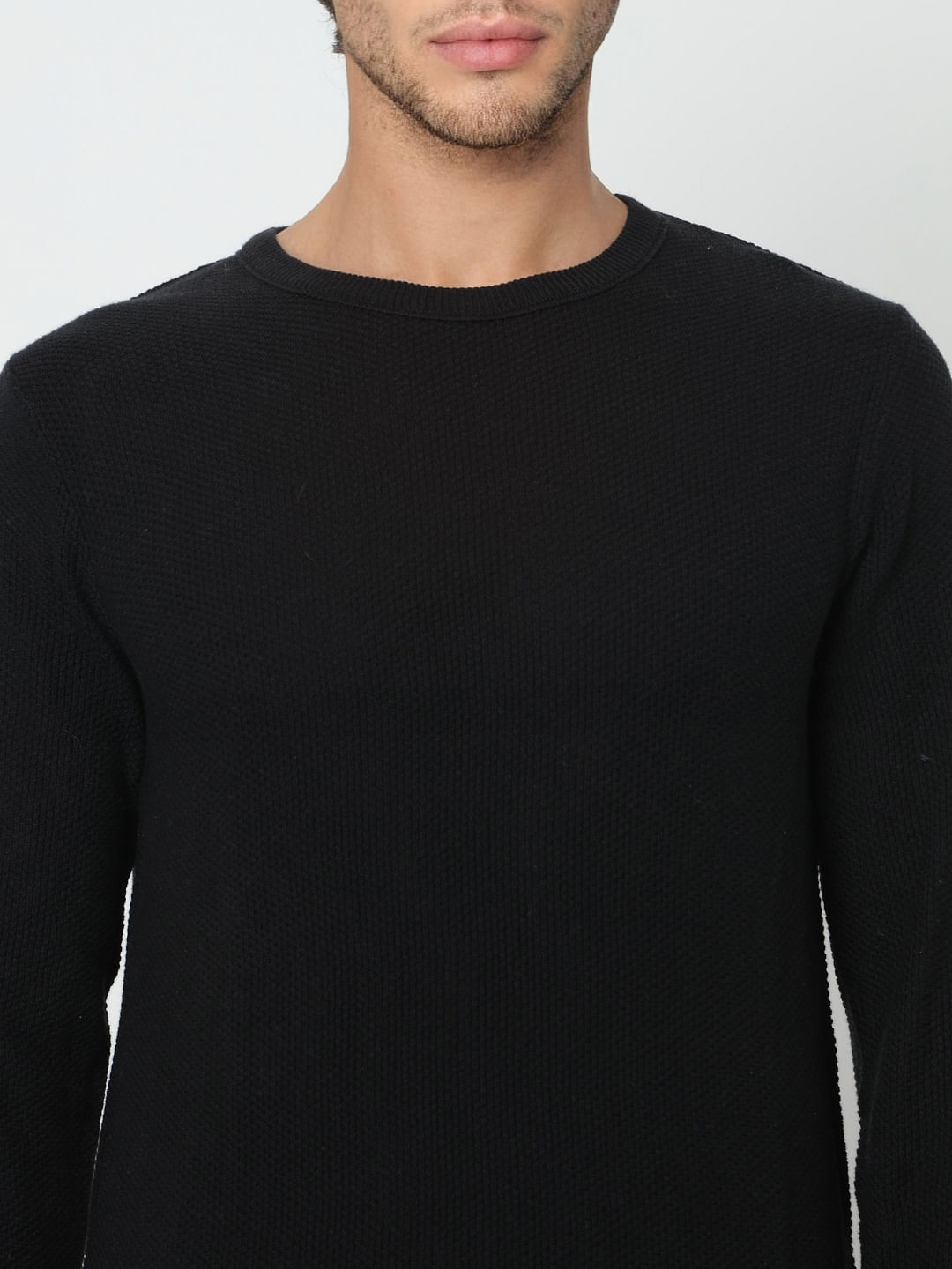 Black Textured Knit Pullover