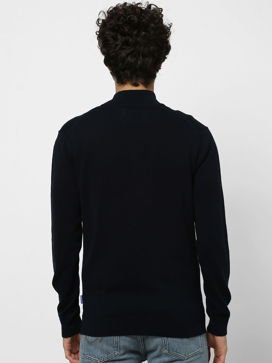 Blue High Neck Knit Pullover