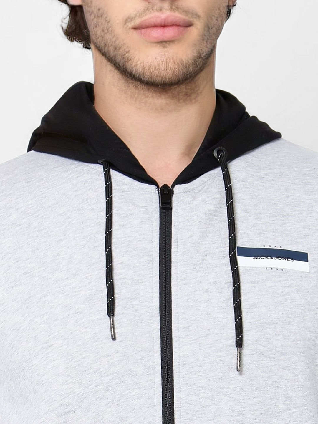 Grey Colourblocked Hooded Sweatshirt