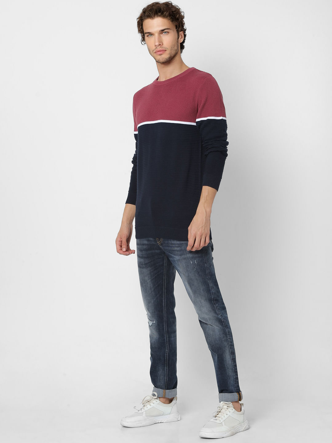 Red Colourblocked Pullover - S