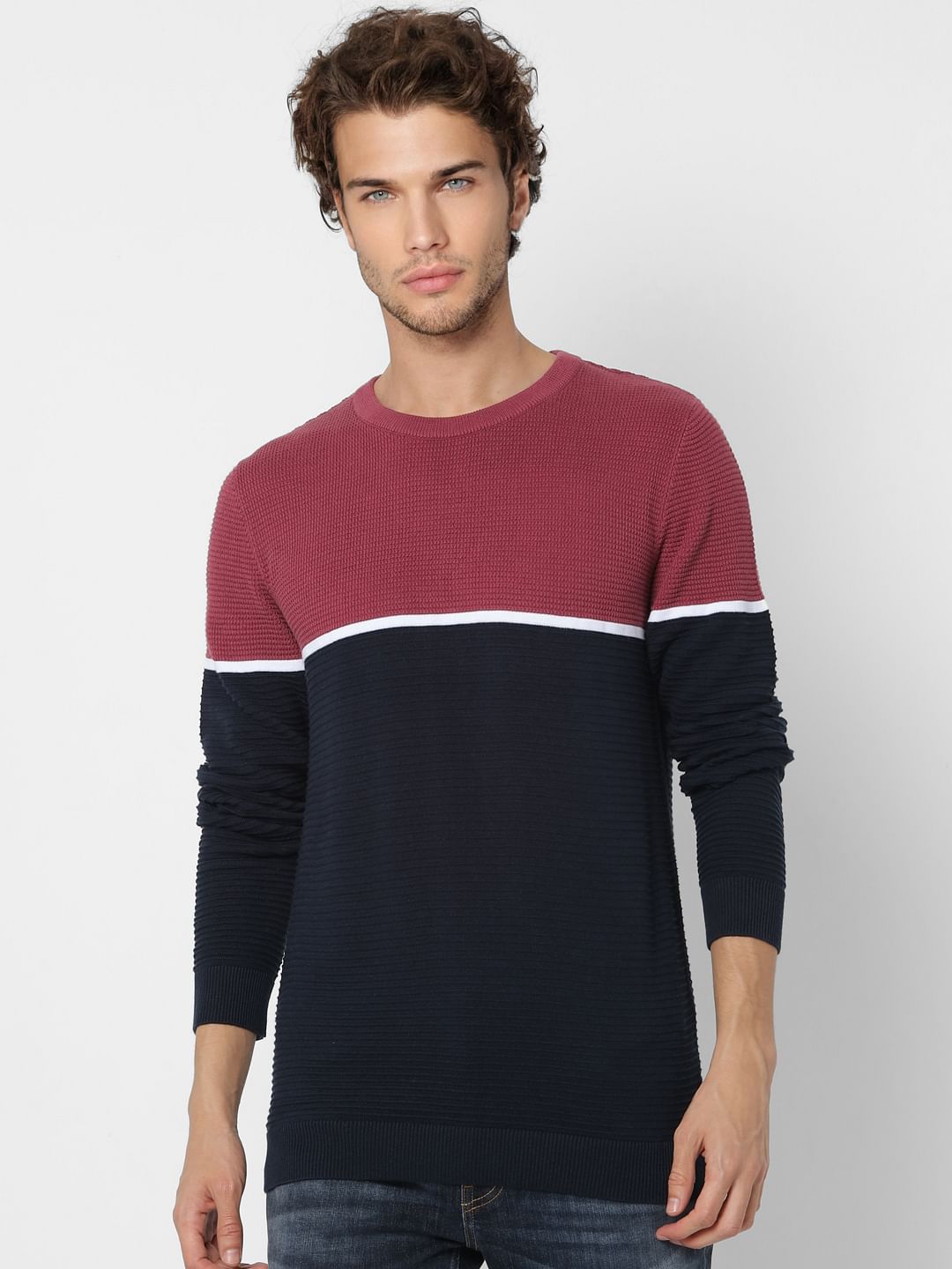 Red Colourblocked Pullover