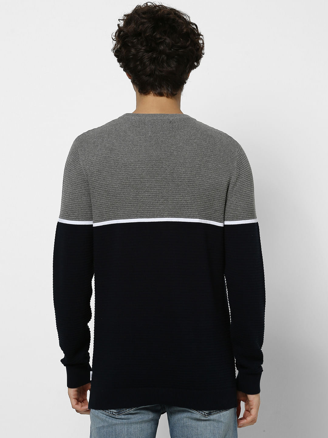 Navy Blue Colourblocked Pullover