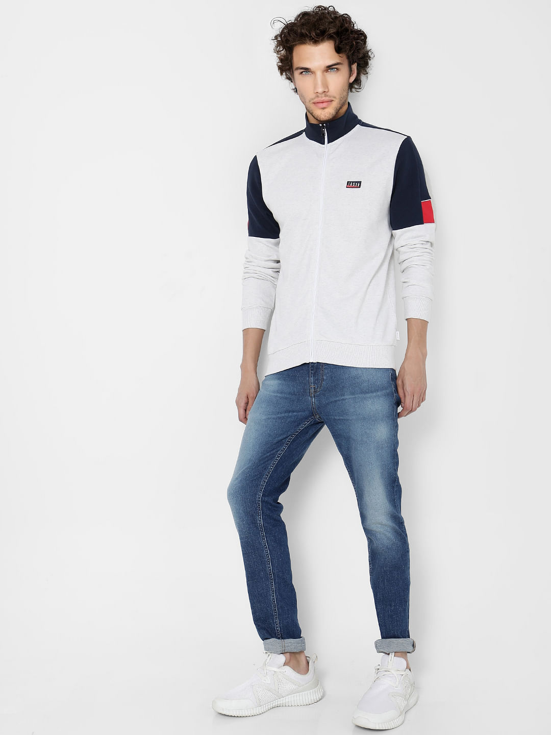 White High Neck Colourblocked Sweatshirt - S