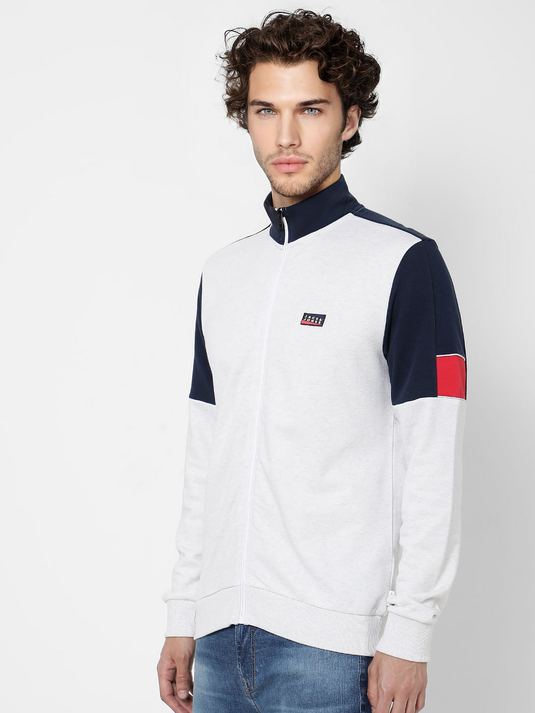 White High Neck Colourblocked Sweatshirt
