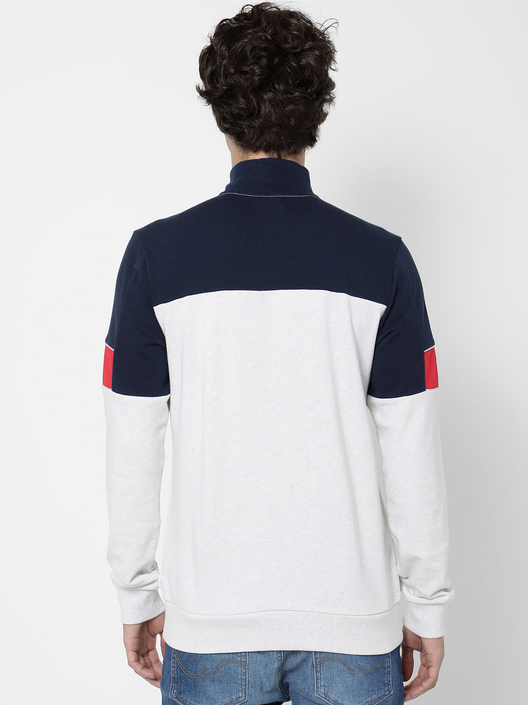 White High Neck Colourblocked Sweatshirt
