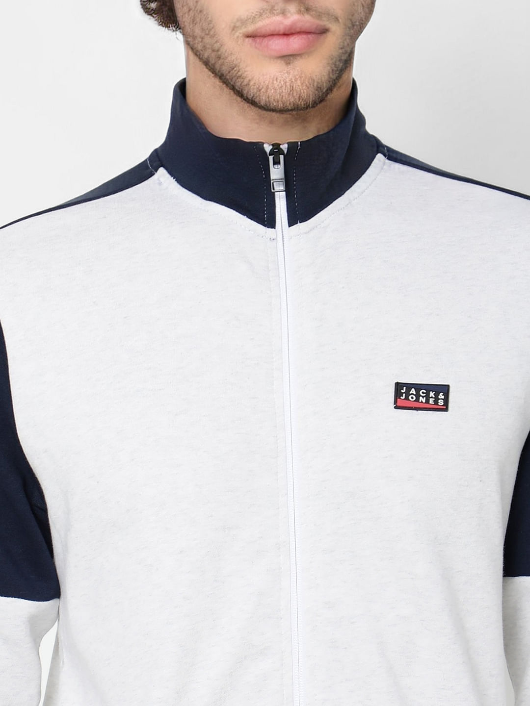 White High Neck Colourblocked Sweatshirt