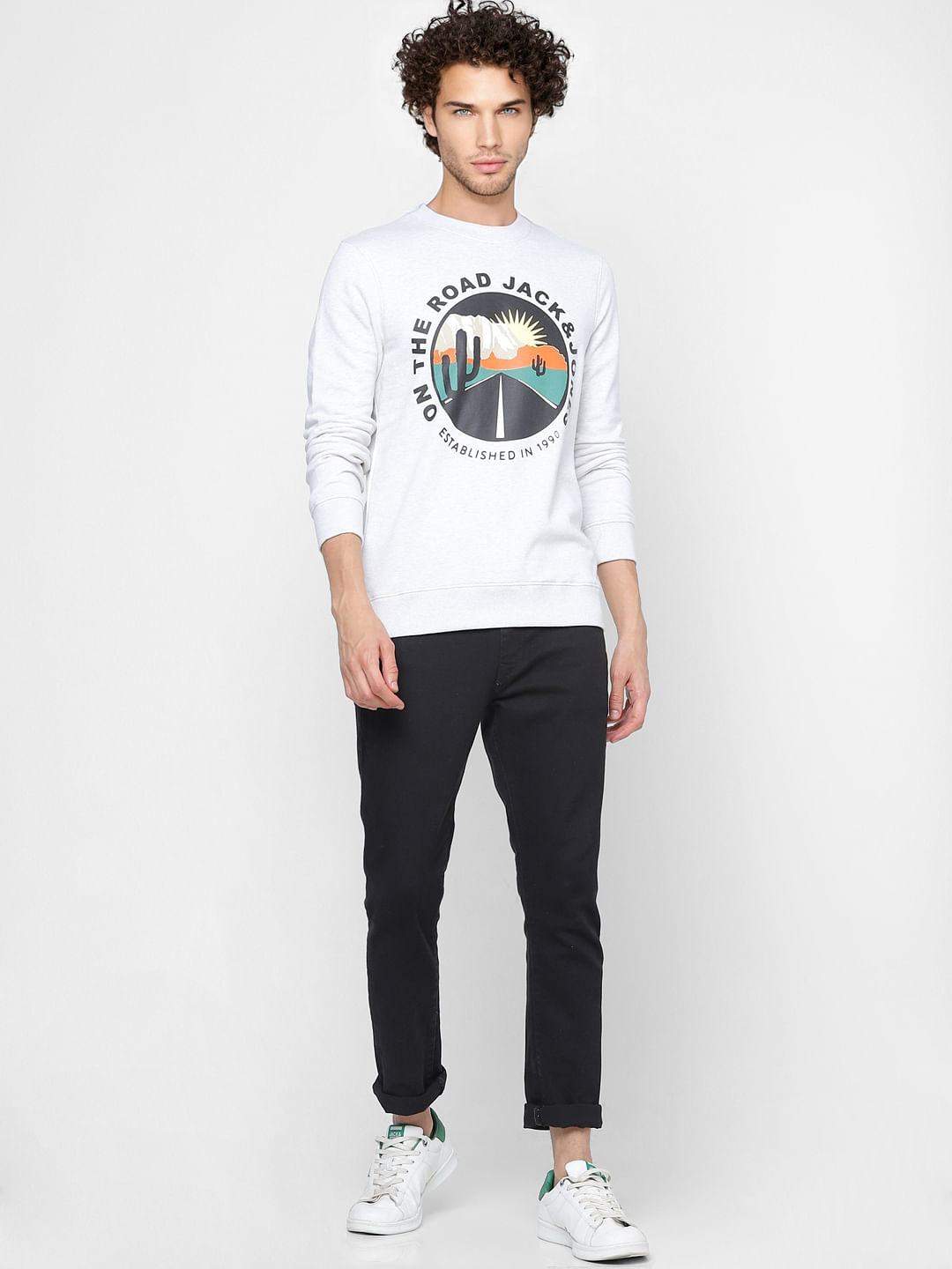 White Graphic Print Sweatshirt - S