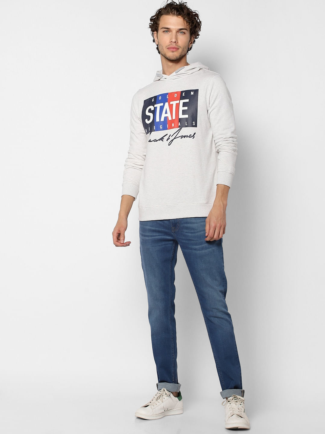 White Text Print Hooded Sweatshirt - S
