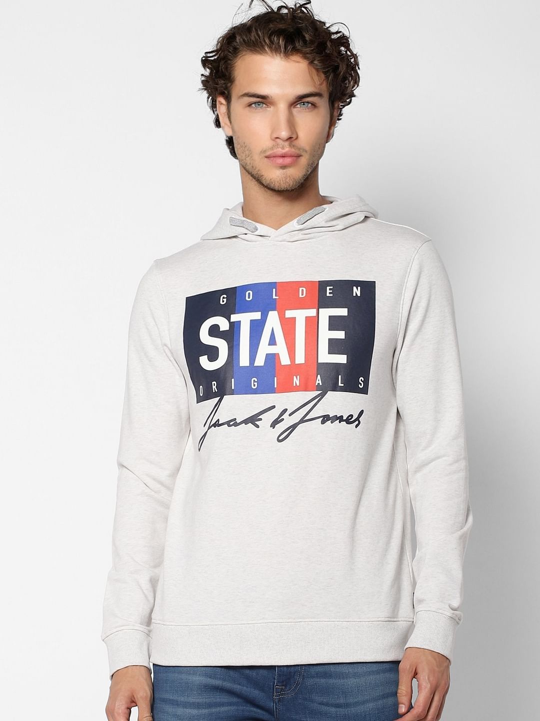White Text Print Hooded Sweatshirt