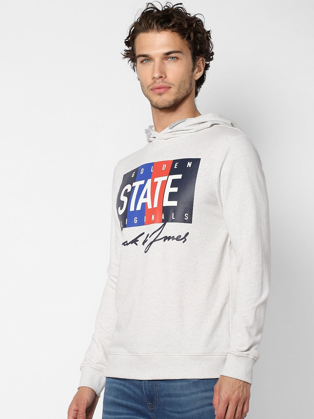 White Text Print Hooded Sweatshirt