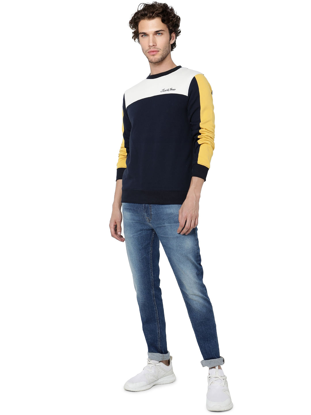 Blue Colourblocked Pullover - S