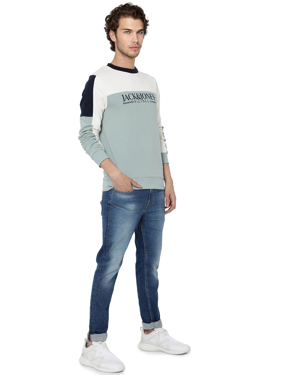 Blue Colourblocked Pullover - S