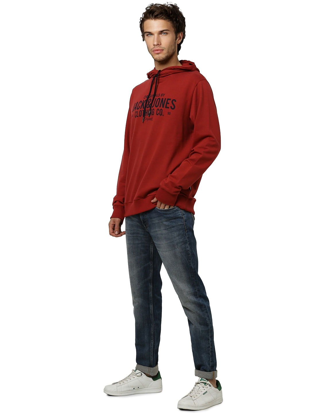 Maroon Logo Print Hooded Sweatshirt - S