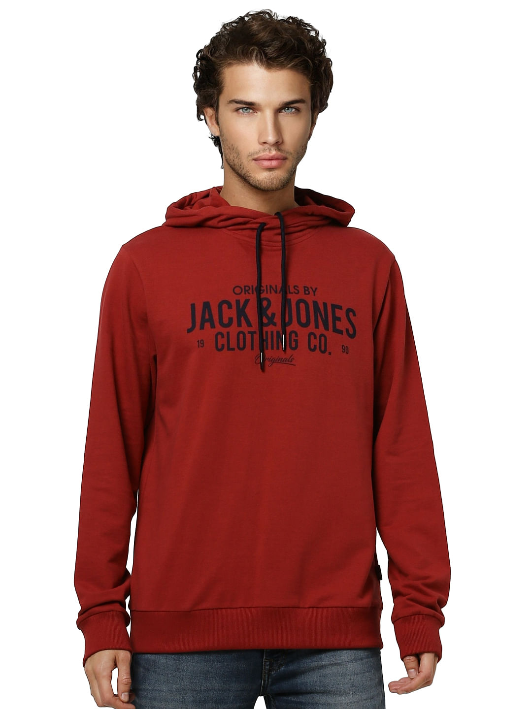 Maroon Logo Print Hooded Sweatshirt