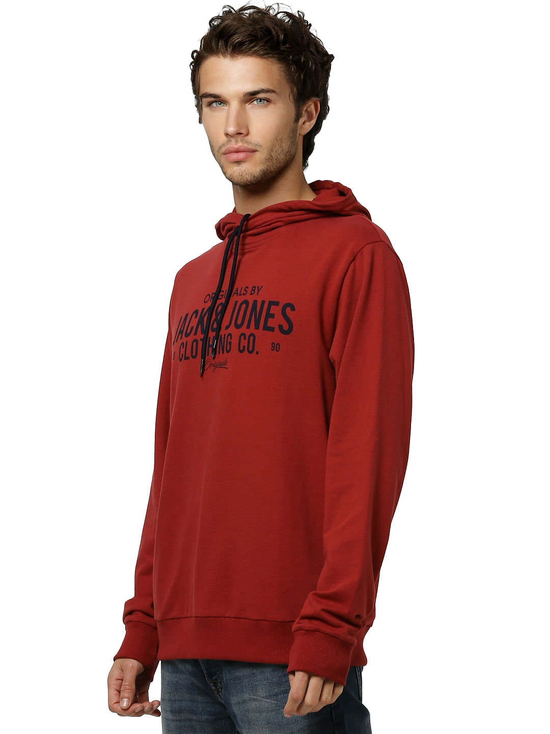 Maroon Logo Print Hooded Sweatshirt