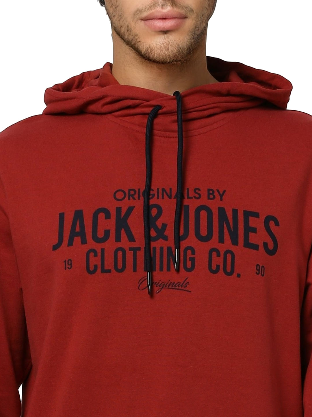 Maroon Logo Print Hooded Sweatshirt