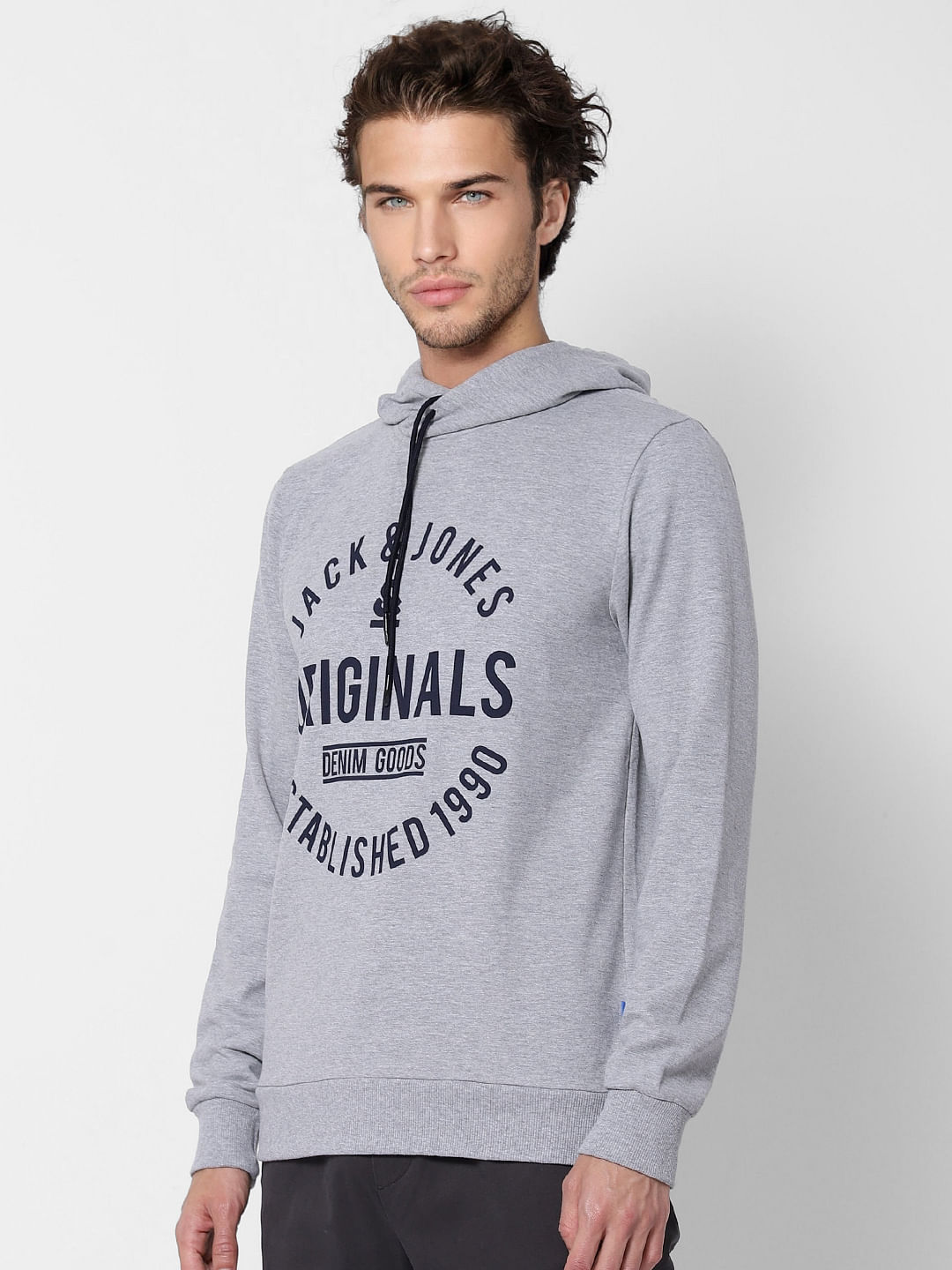 Grey Logo Print Hooded Sweatshirt
