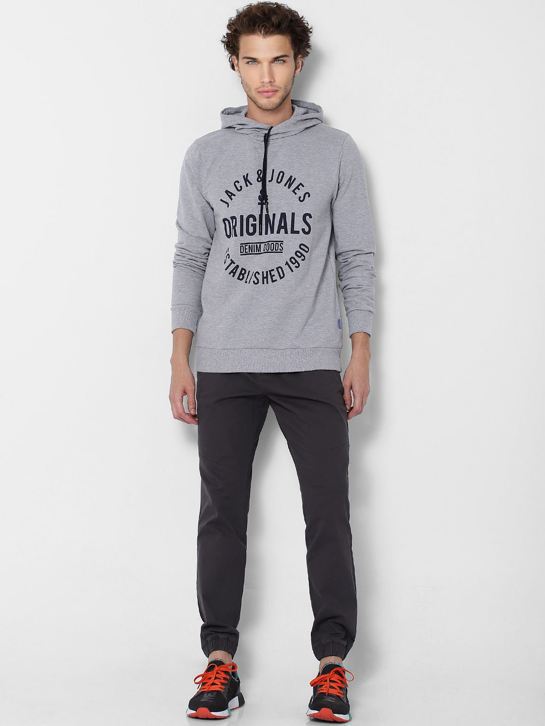 Grey Logo Print Hooded Sweatshirt