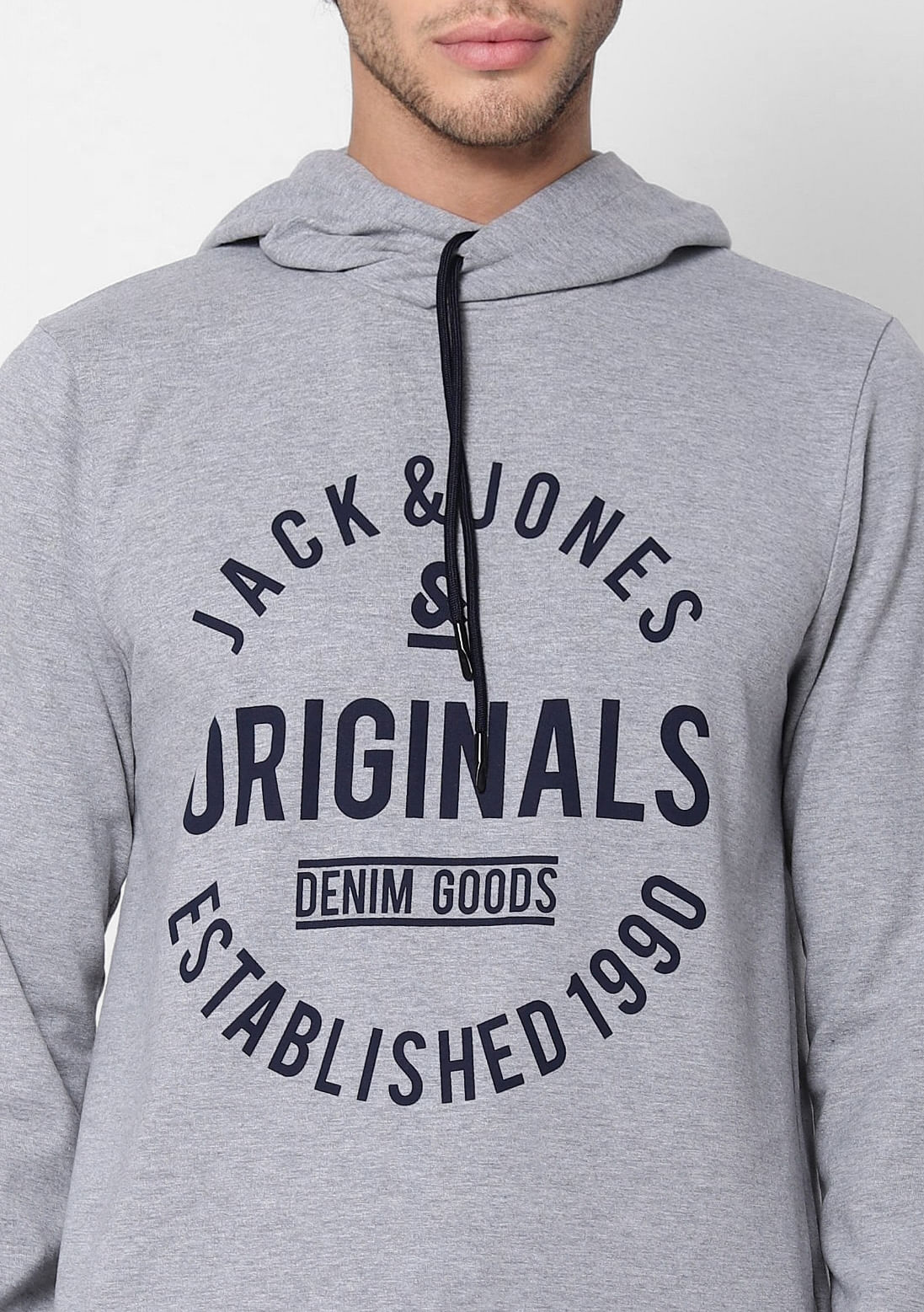 Grey Logo Print Hooded Sweatshirt