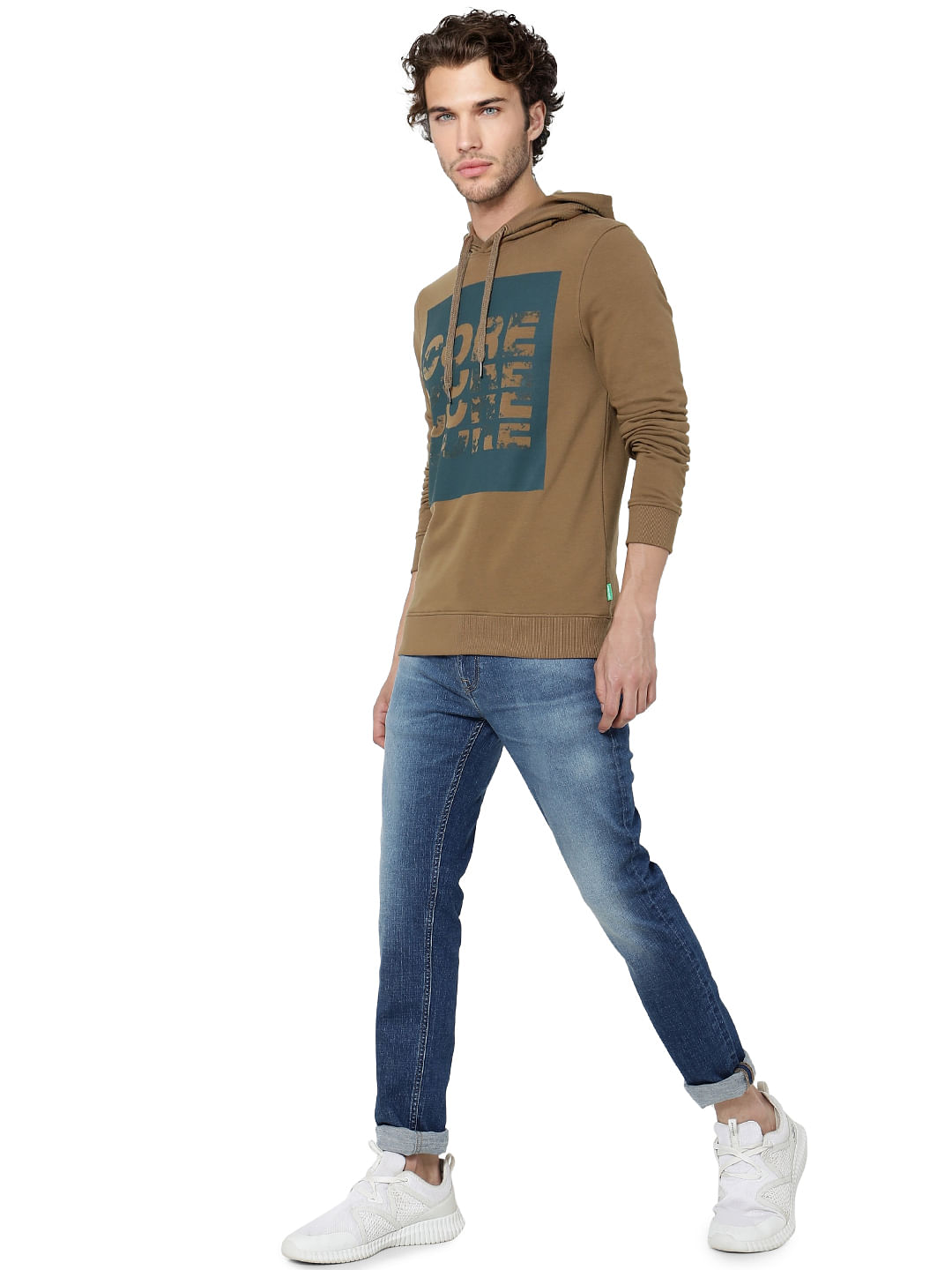 Brown Logo Print Hooded Sweatshirt - S