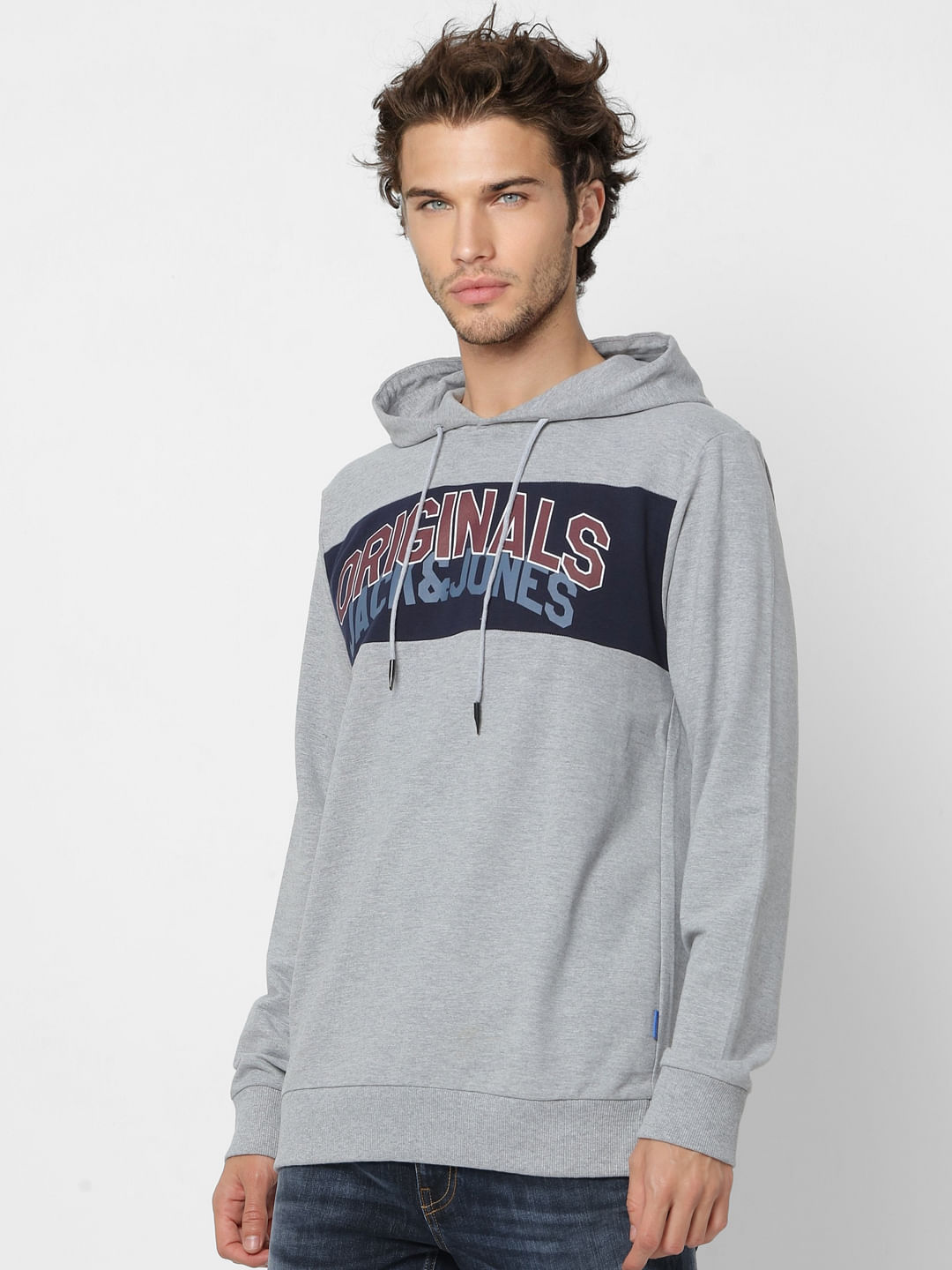 Grey Logo Print Hooded Sweatshirt