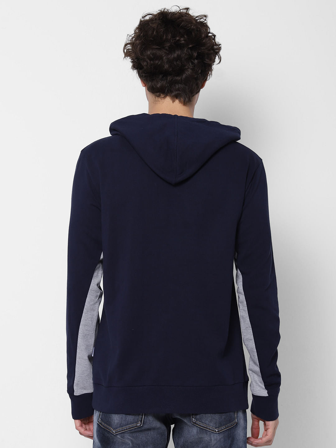 Navy Blue Logo Print Hooded Sweatshirt