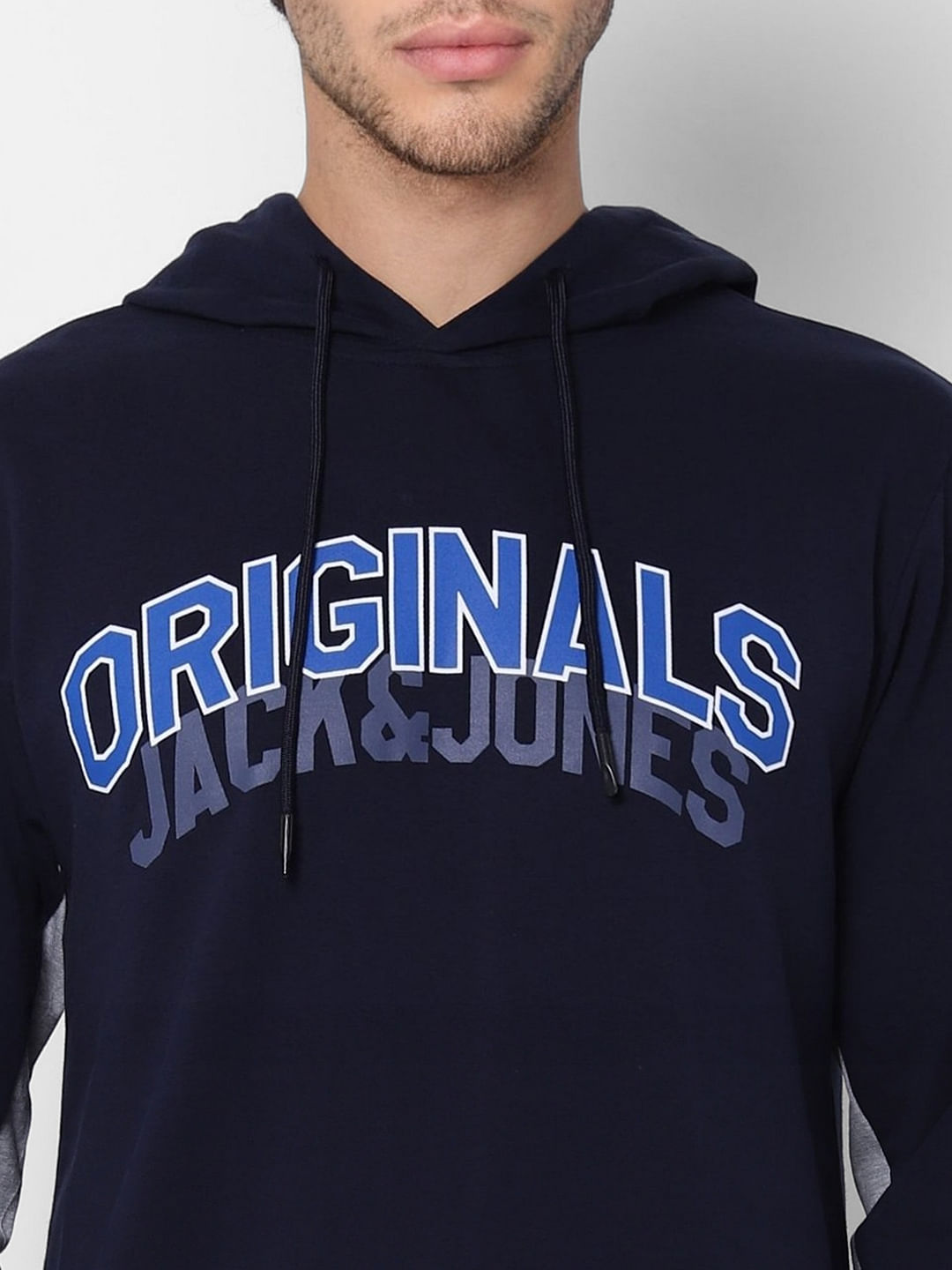 Navy Blue Logo Print Hooded Sweatshirt