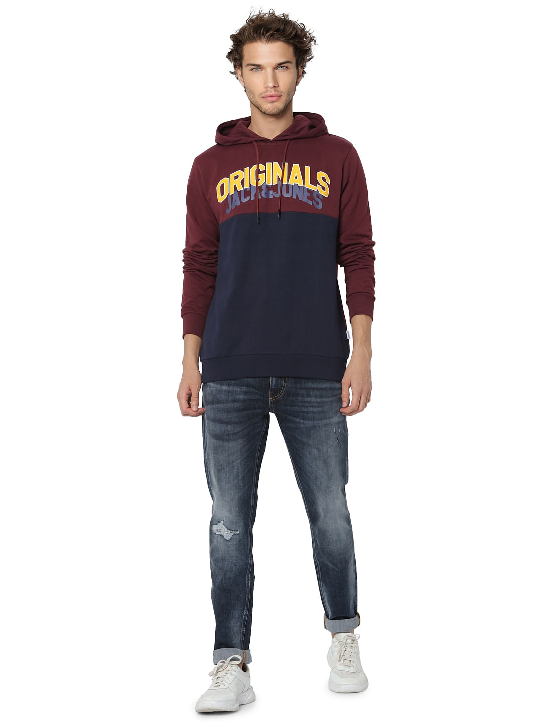 Red Colourblocked Logo Print Hooded Sweatshirt - S
