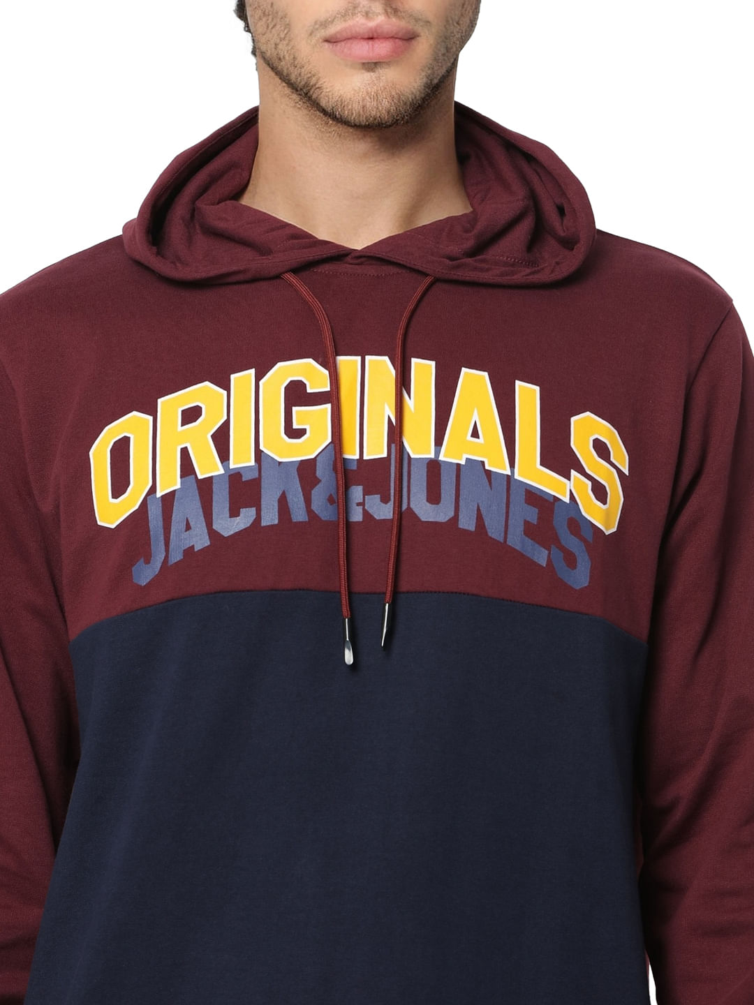 Red Colourblocked Logo Print Hooded Sweatshirt