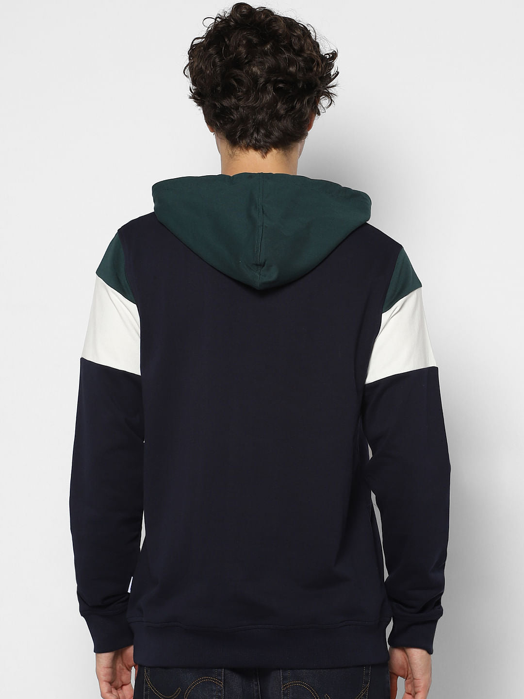 Blue Colourblocked Logo Print Hooded Sweatshirt
