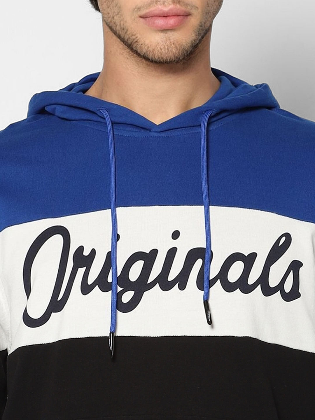 Blue Colourblocked Hooded Sweatshirt