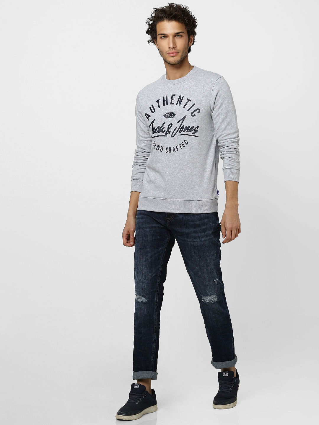 Light Grey Logo Print Sweatshirt - S