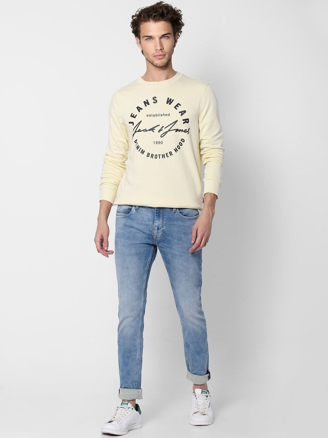 Light Yellow Logo Print Sweatshirt - S