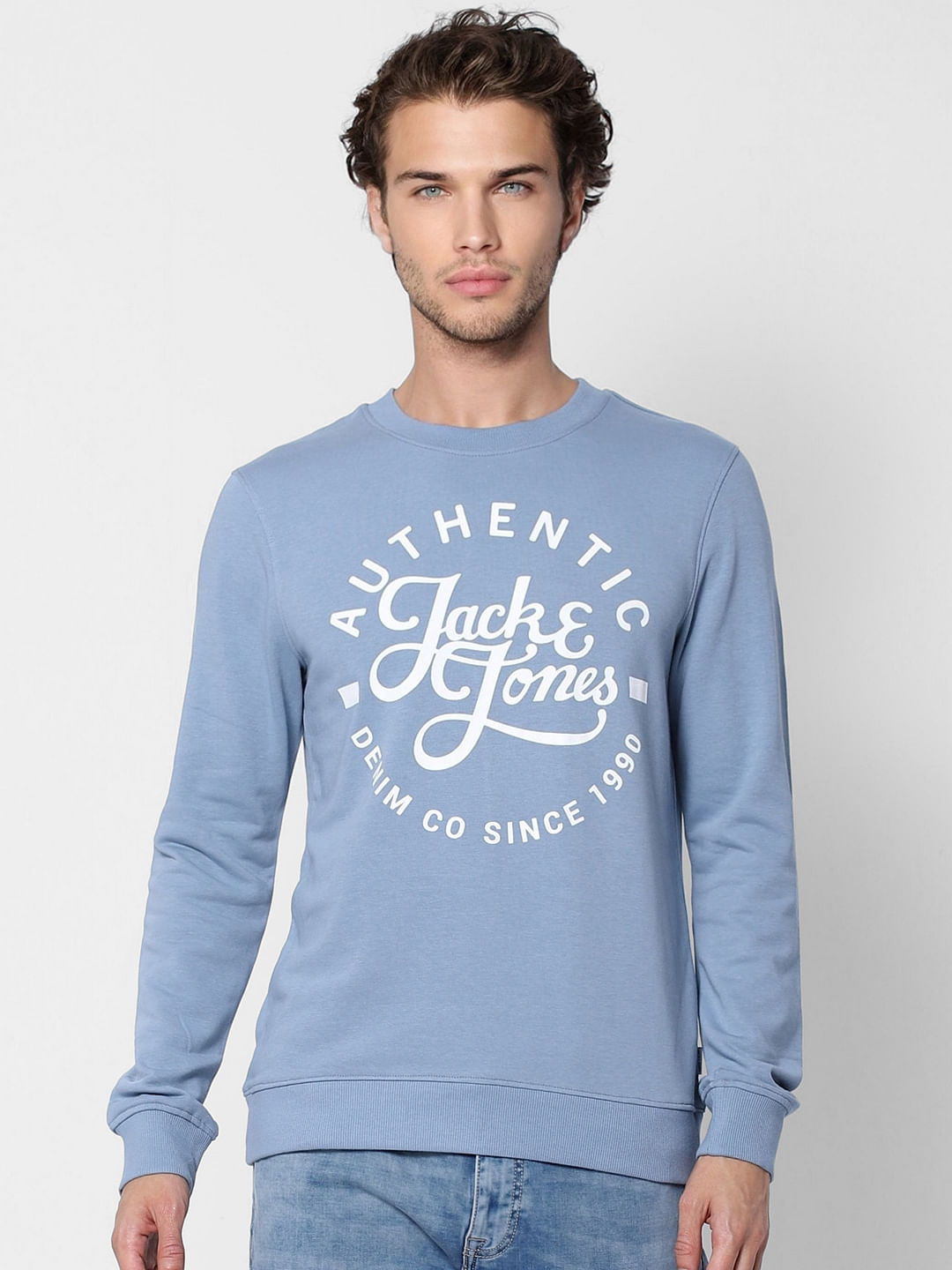 Light Blue Logo Print Sweatshirt
