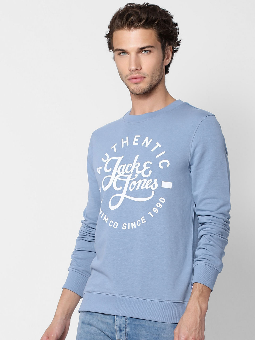Light Blue Logo Print Sweatshirt