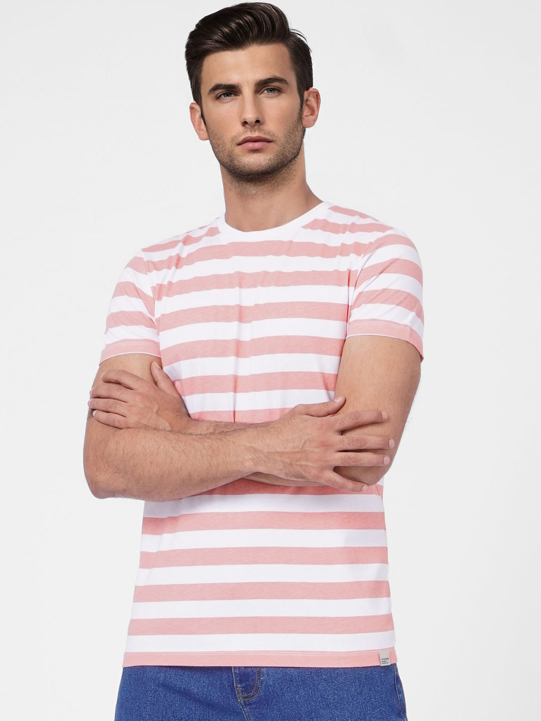 Pink Striped Crew Neck T-shirt