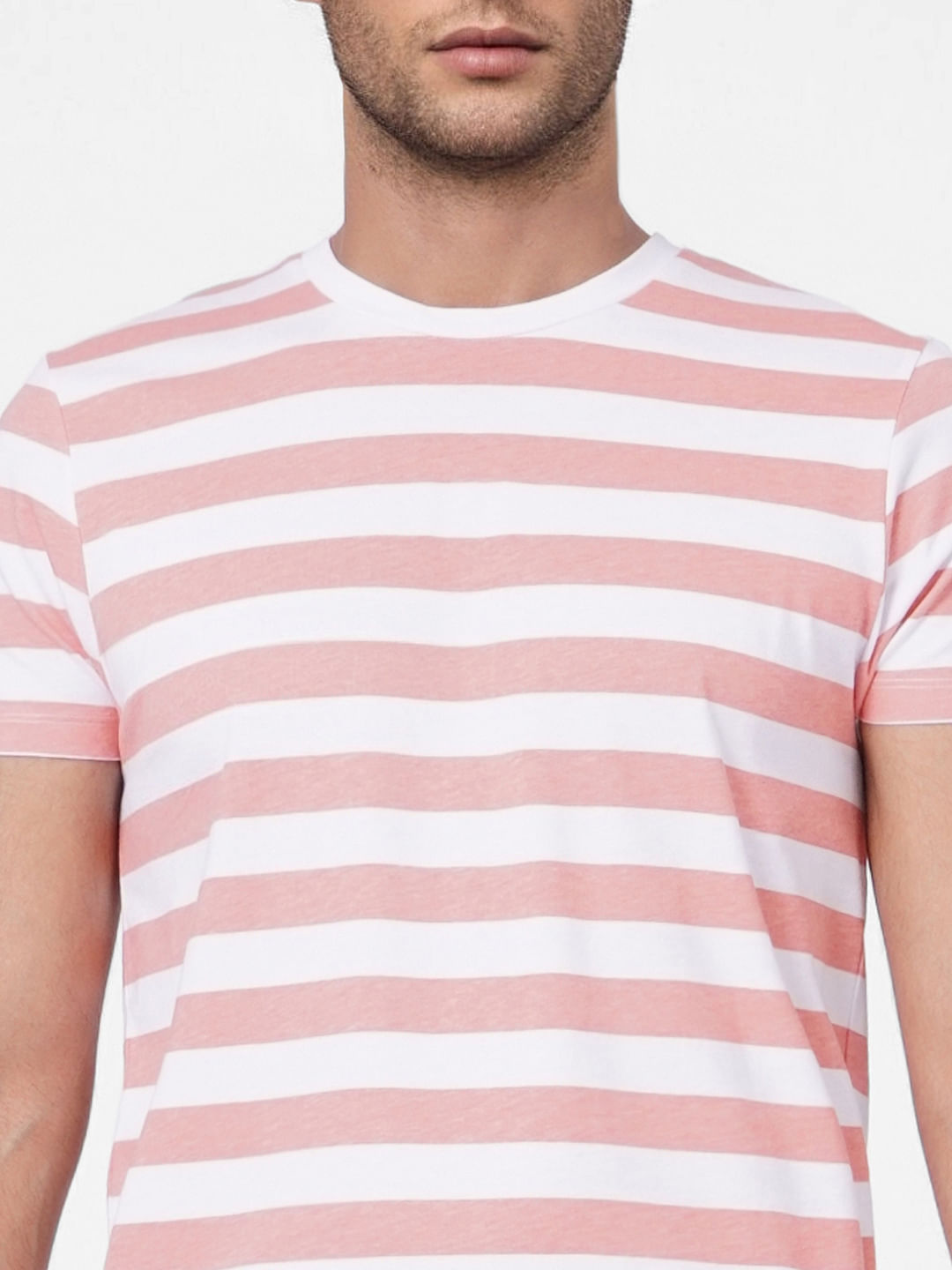 Pink Striped Crew Neck T-shirt