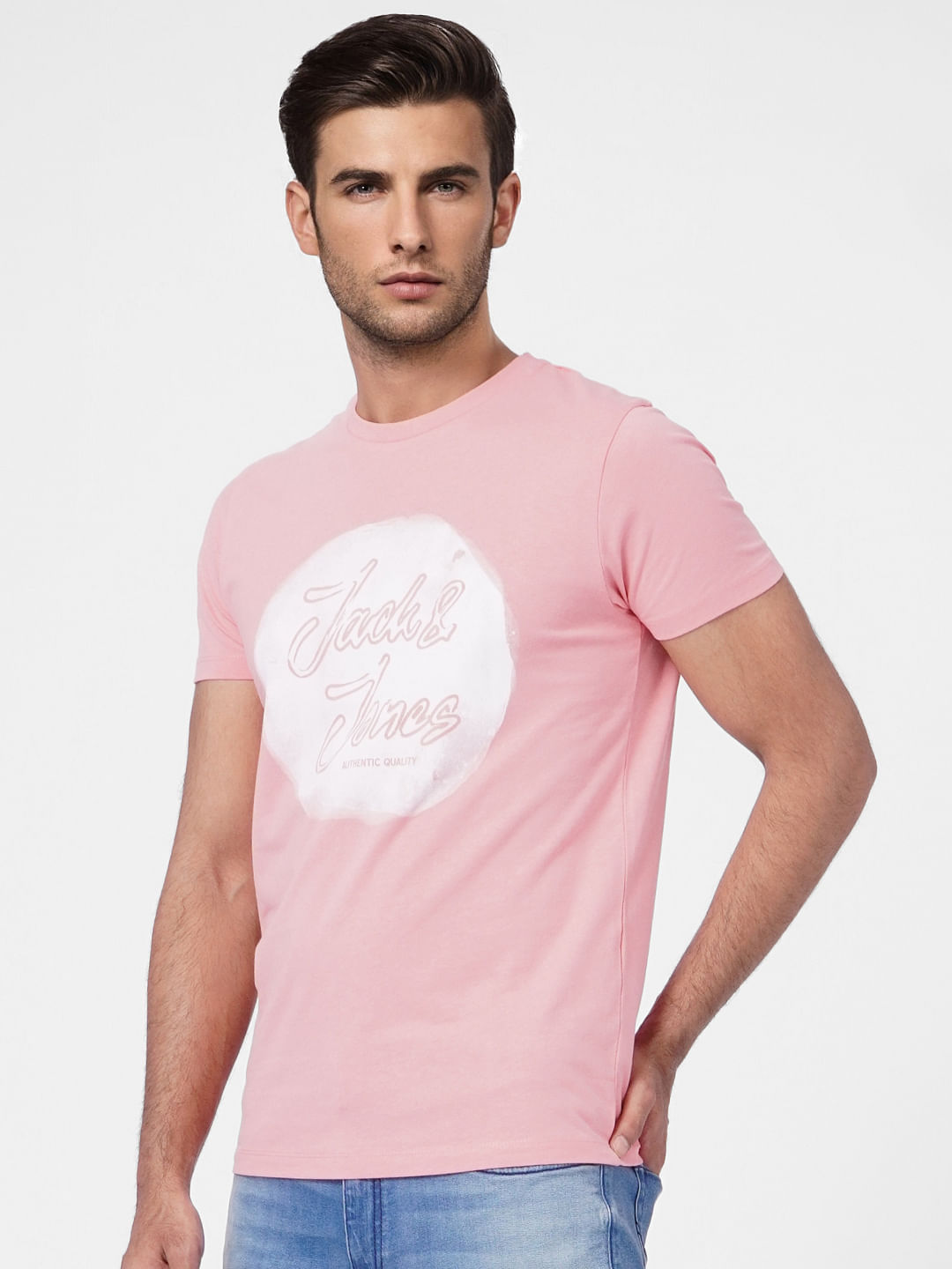 Pink Logo Print Crew Neck T-shirt