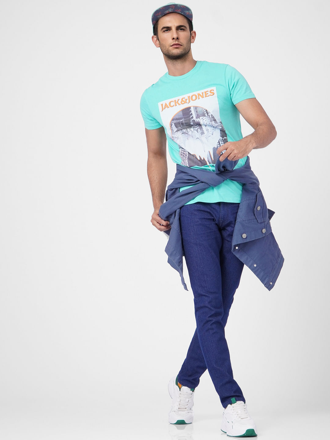 Turquoise Printed Crew Neck T-shirt