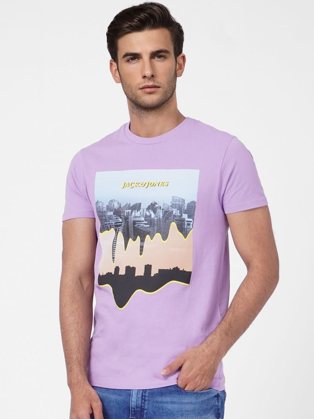 Purple Printed Crew Neck T-shirt