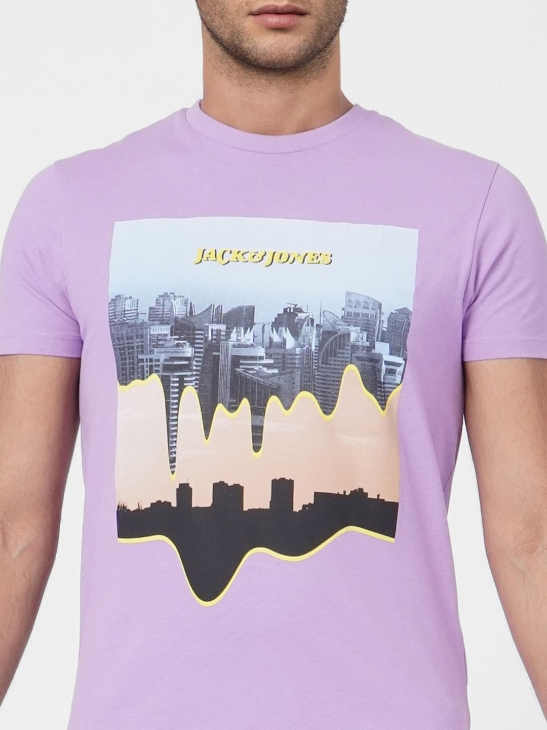 Purple Printed Crew Neck T-shirt