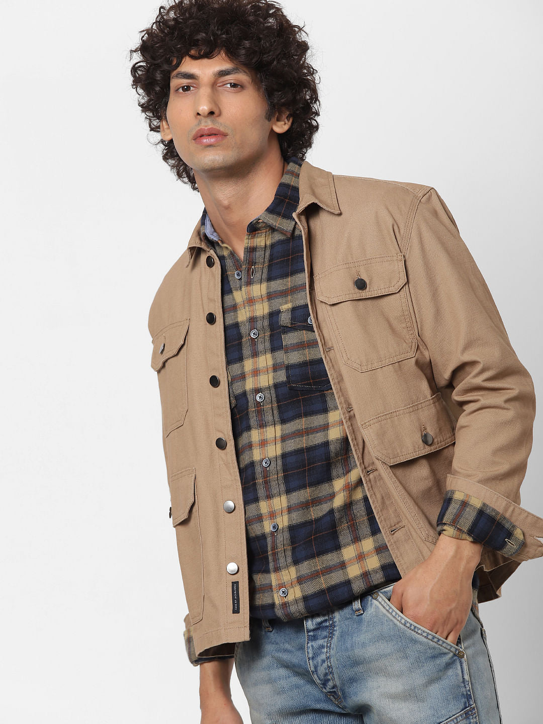 Brown Check Full Sleeves Shirt - S