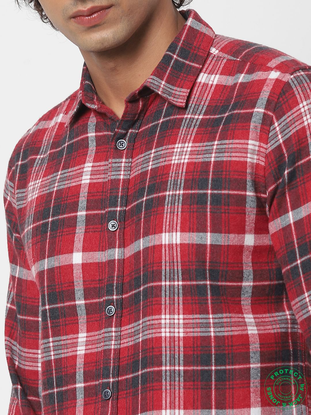 Red Full Sleeves Slim Fit Check Shirt Online in India - Flat 30% Off