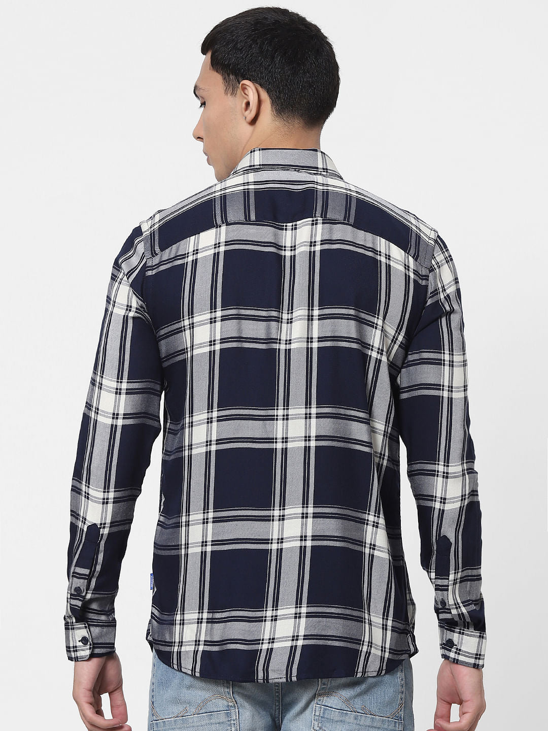 Navy Blue Check Full Sleeves Shirt