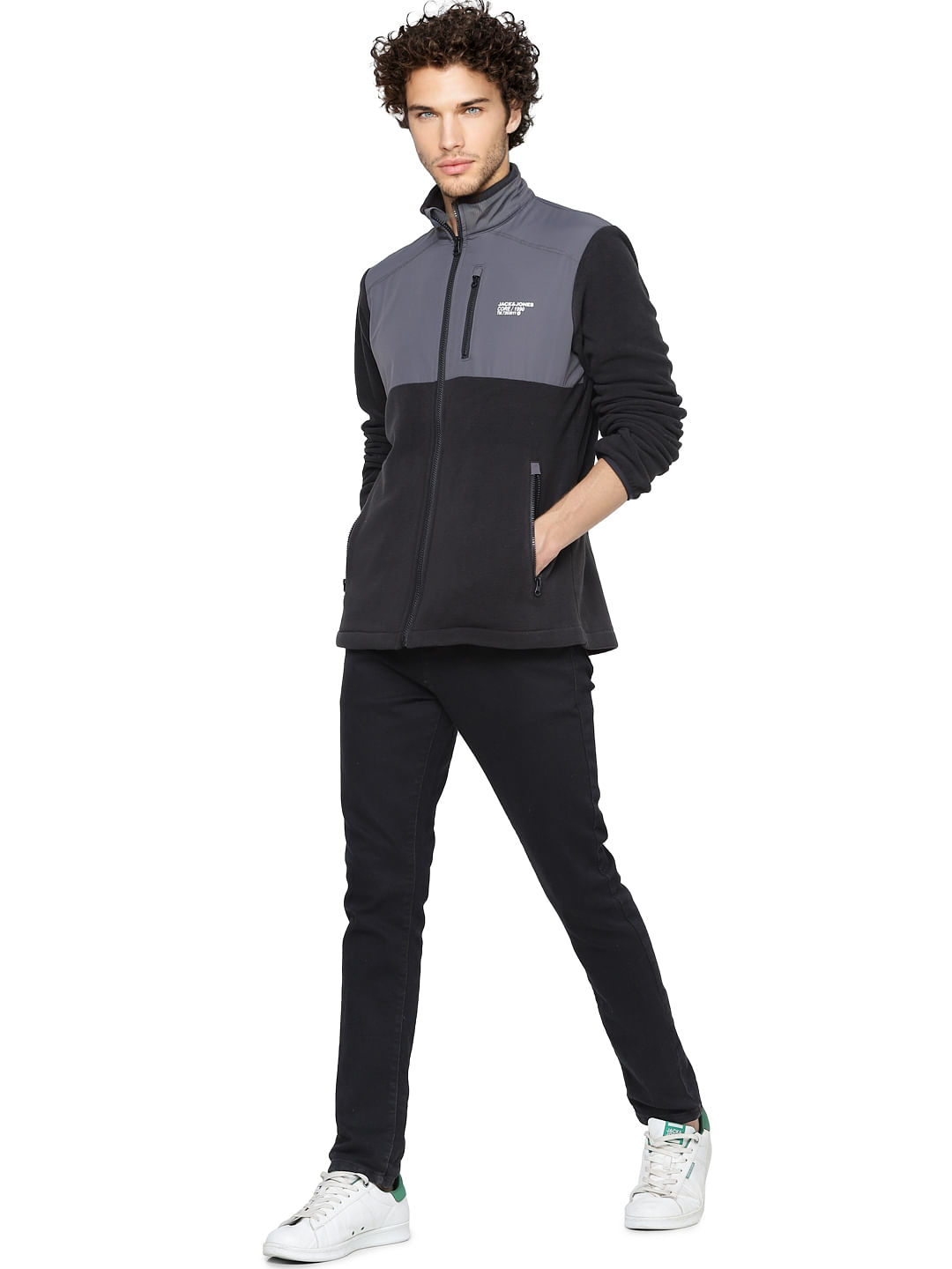 Black Colourblocked Fleece Jacket - S