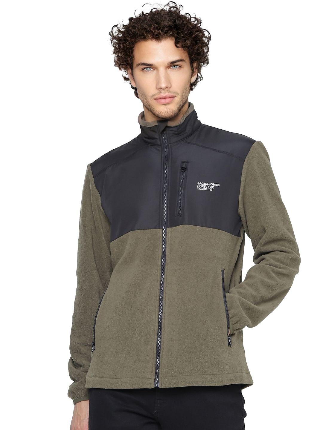 Black Colourblocked Fleece Jacket