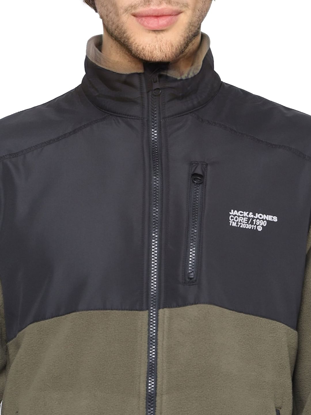 Black Colourblocked Fleece Jacket